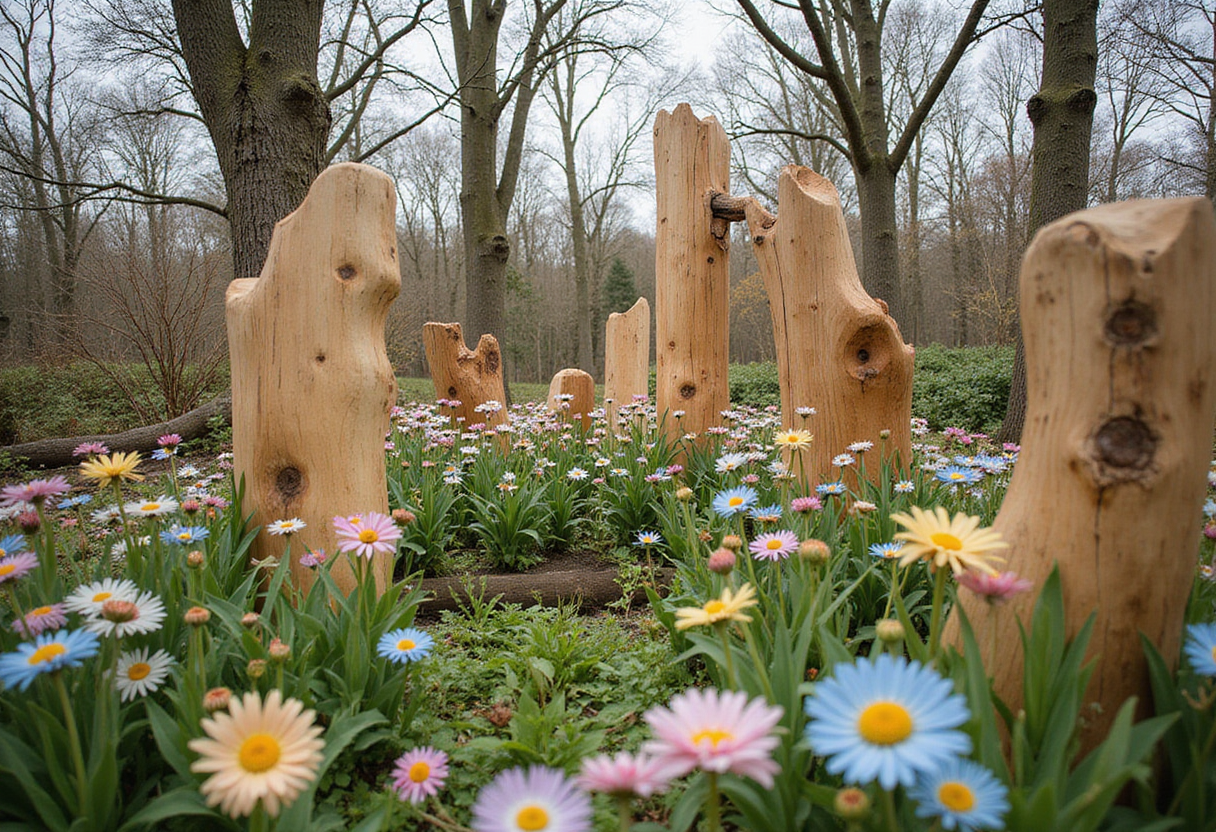 Recyclable Wildflower installation among timber prototypes at BuildFest 2026