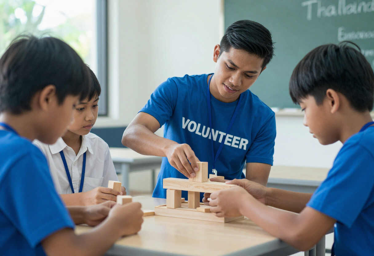 Volunteer camp in thailand hand-builds school toilet from reclaimed wood