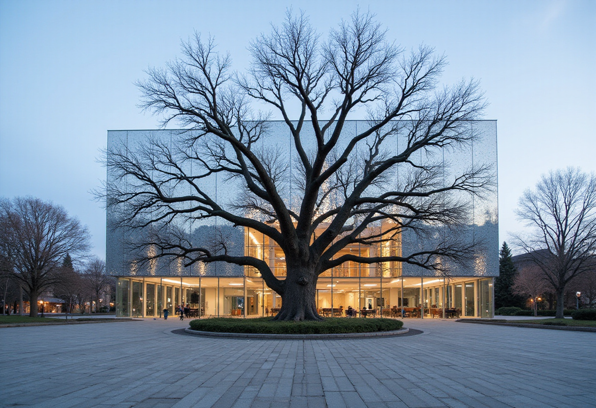 This Mirrored Steel Pavilion Multiplies One Tree Into Endless Reflections