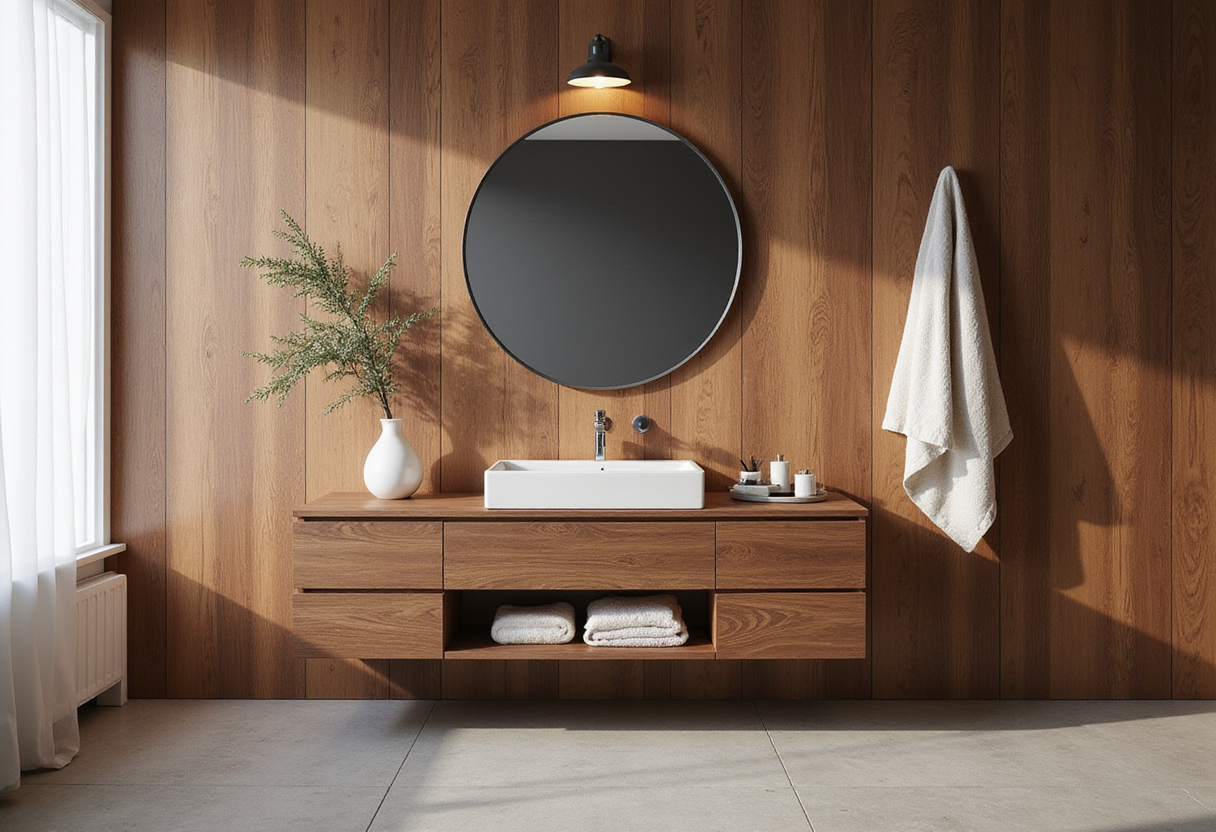 Solid walnut, oak, and padauk give bathroom flush plates a sculptural identity