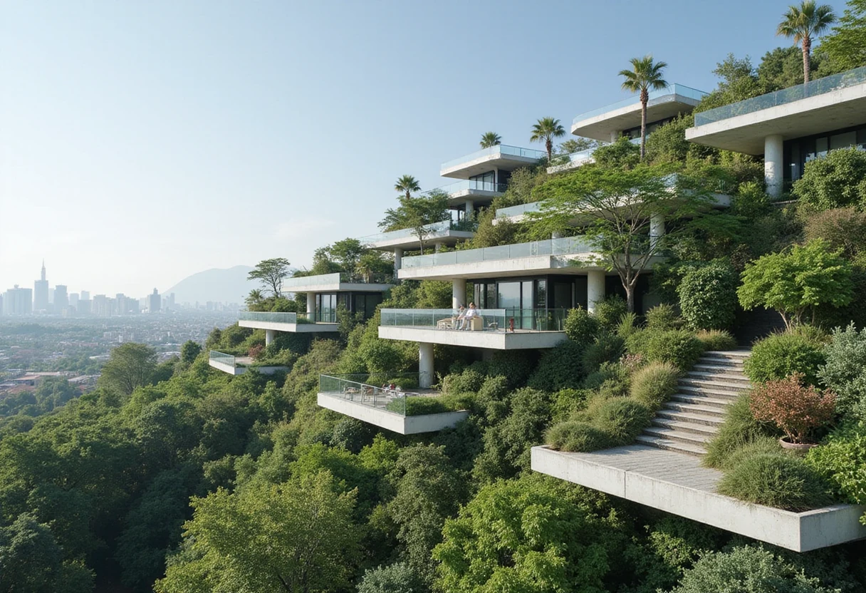 BIG stacks floating terraces above green public space in tirana