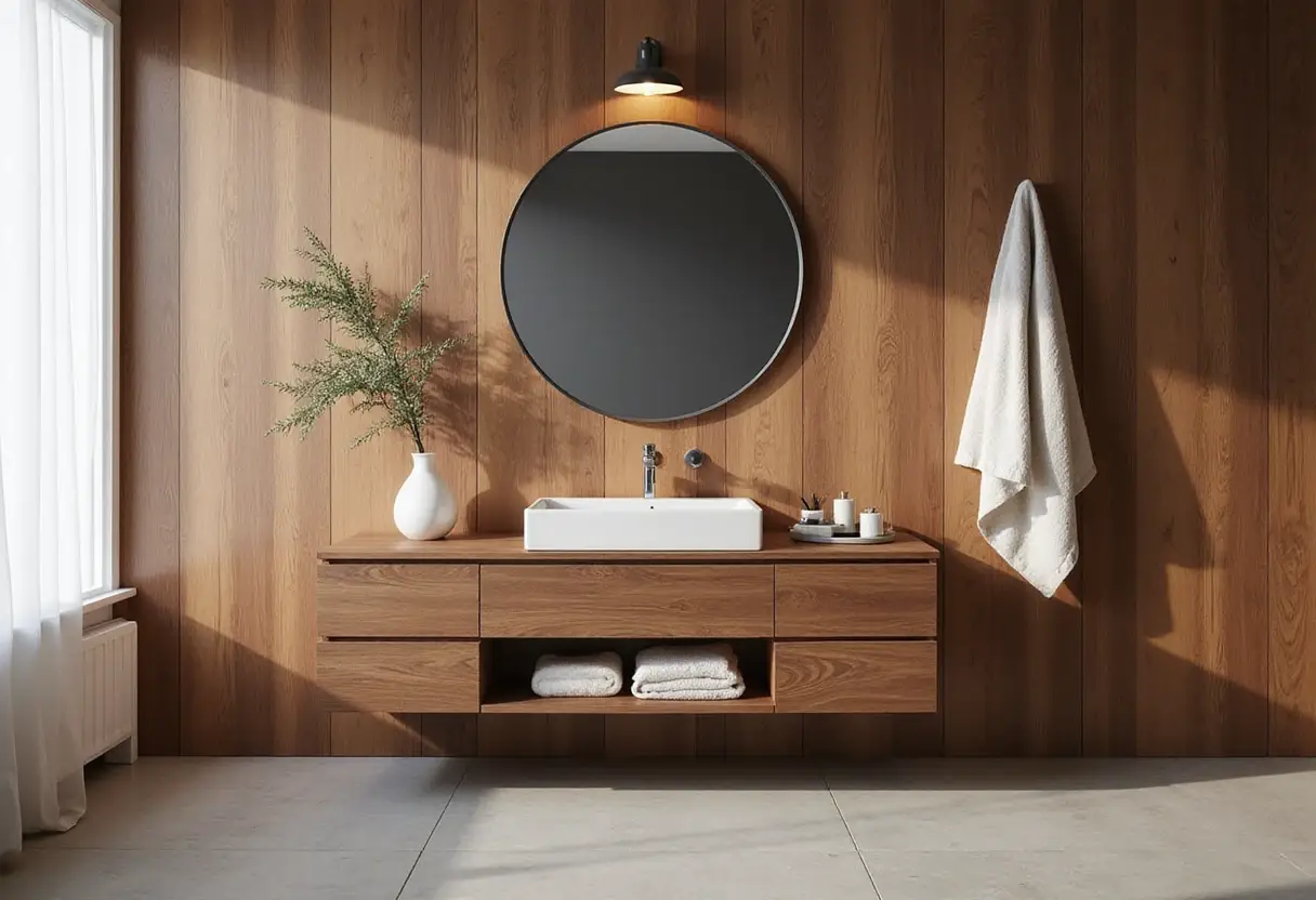 Solid walnut, oak, and padauk give bathroom flush plates a sculptural identity